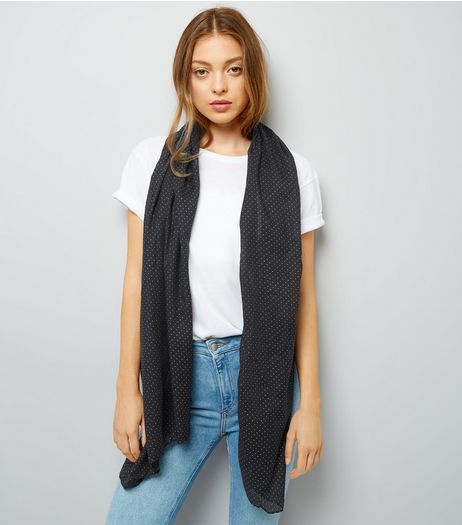Black Spot Print Longline Scarf | New Look