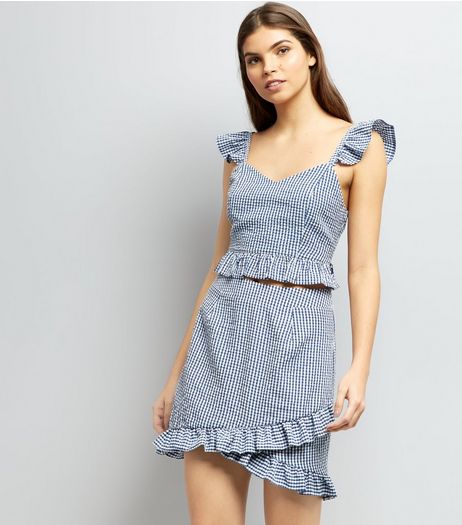 Blue Gingham Check Frill Trim Mini Skirt | New Look