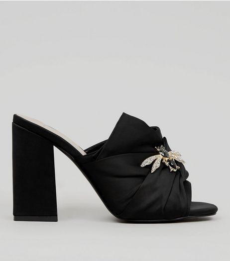Wide Fit Black Bumble Bee Embellished Block Heel Mules | New Look