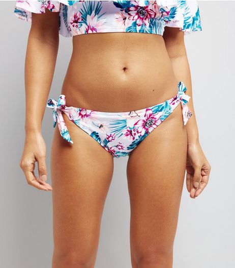 Pink Tropical Print Low Rise Bikini Bottoms | New Look