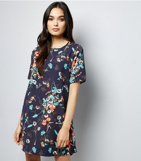 Apricot Navy Floral Print Swing Dress | New Look