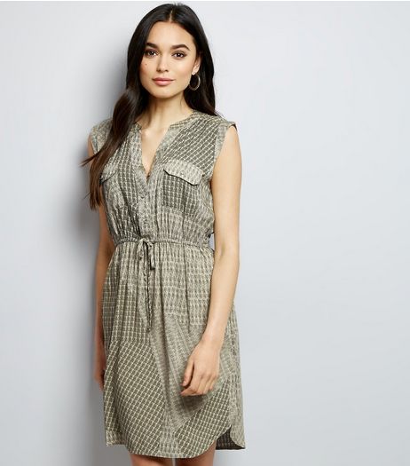 Apricot Olive Green Sleeveless Shirt Dress | New Look