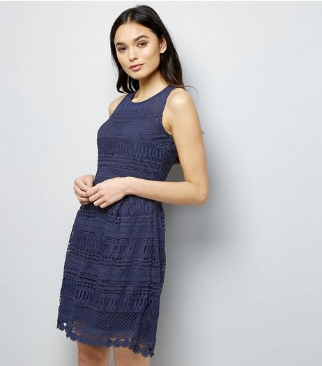 Apricot Navy Mesh Cut Out Tulip Dress | New Look