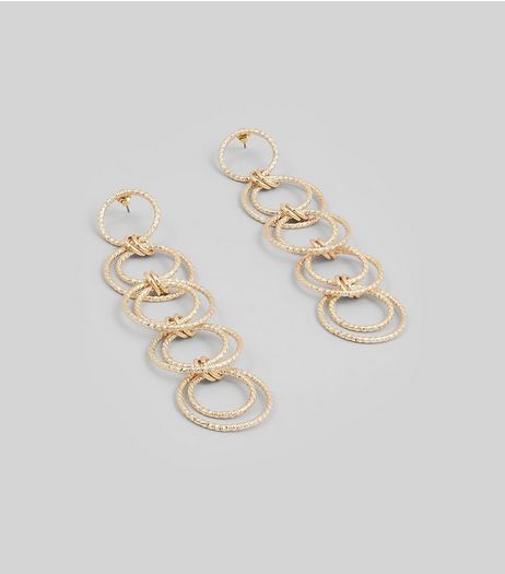 Gold Textured Link Ring Drop Earrings | New Look