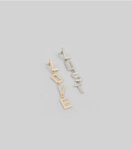 Silver and Gold Love and Lust Drop Earrings | New Look