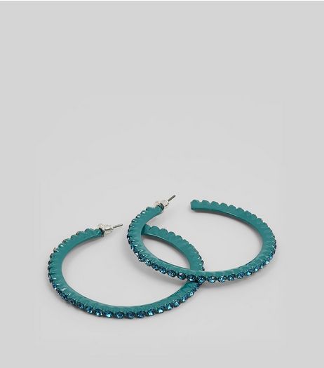 Blue Diamante Hoop Earrings | New Look
