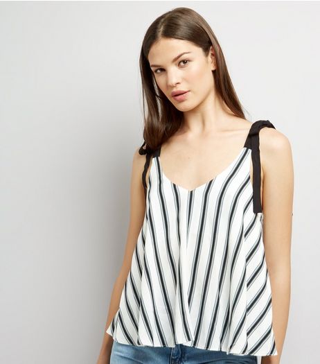 White Stripe Tie Strap Cami | New Look