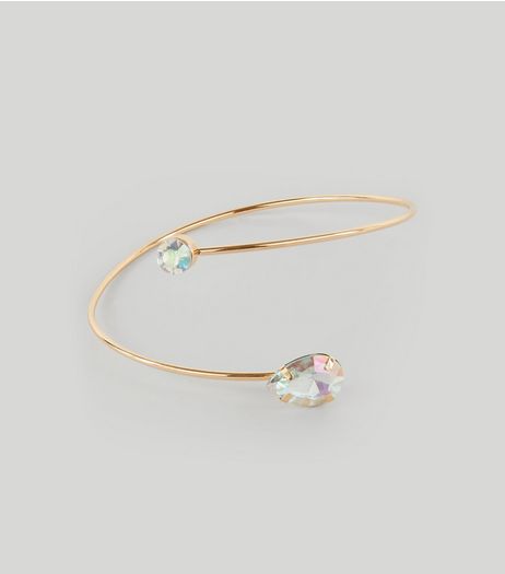 Gold Wrap Iridescent Teardrop Stone Arm Cuff | New Look