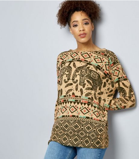 Mela Cream Elephant Print Jumper | New Look