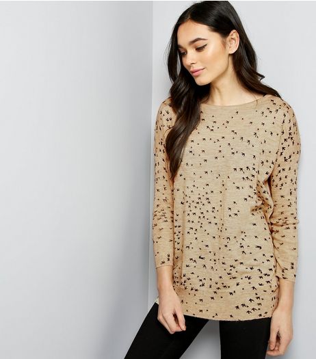 Mela Cream Bird Print Jumper | New Look