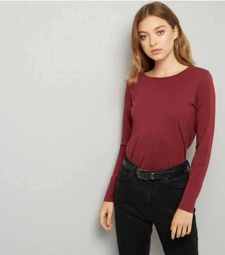 Burgundy Crew Neck Long Sleeve Top | New Look