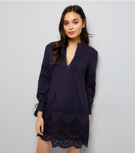 Navy Cut Out Tunic Dress | New Look