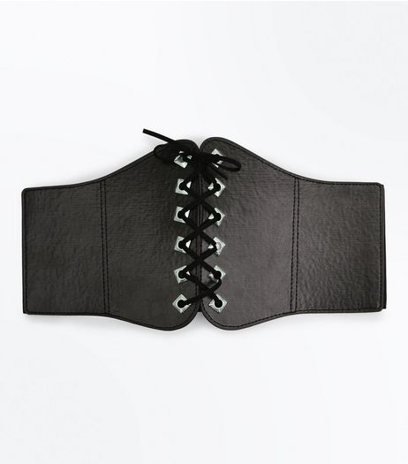 Black Lace Up Eyelet Corset Belt | New Look
