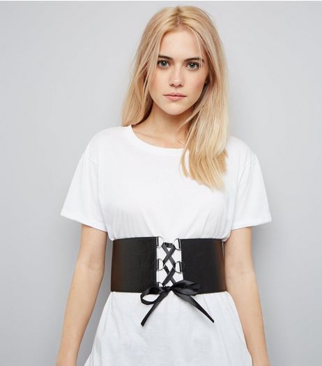 Black Eyelet Ribbon Corset Belt | New Look