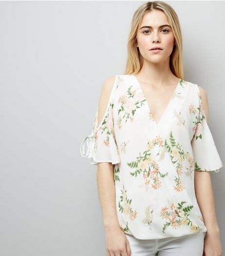 White Floral Print Cold Shoulder Top | New Look