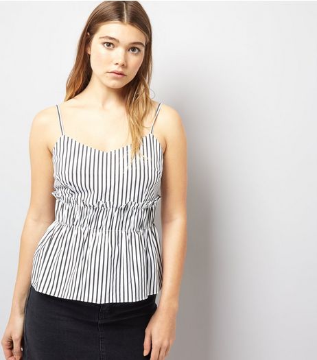 Black Stripe Frill Trim Cami | New Look