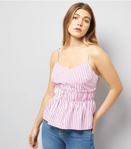 Pink Stripe Frill Trim Cami | New Look