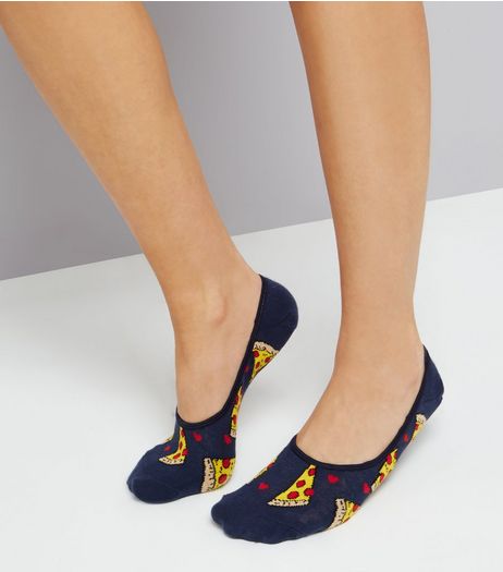 Navy Pizza Print Pop Socks | New Look
