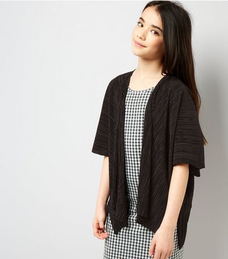 Teens Black Pleated Kimono | New Look