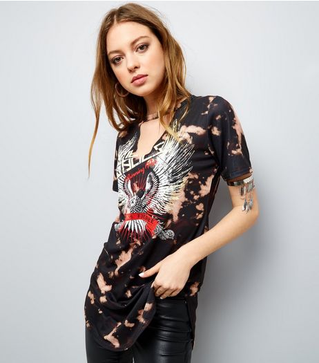 Cameo Rose Black Choker Neck Tie Dye T-Shirt | New Look