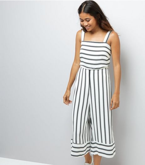 Petite White Stripe Culotte Jumpsuit | New Look