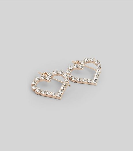 Gold Diamante Heart Drop Earrings | New Look