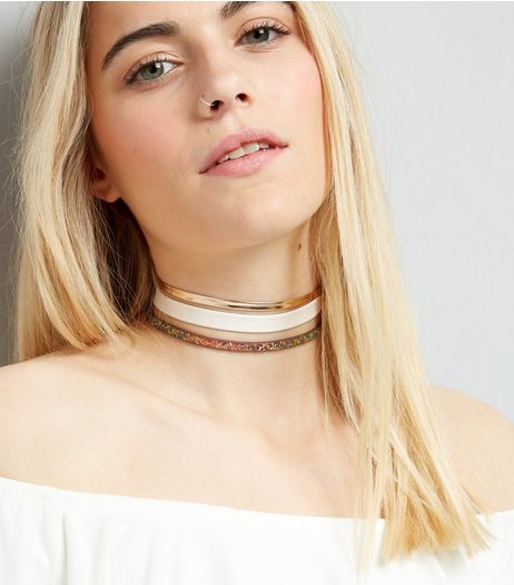 3 Pack Glitter Metallic Choker | New Look