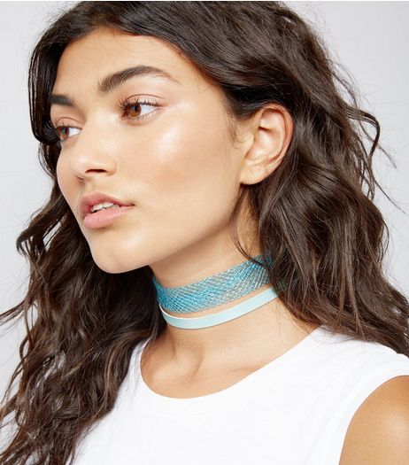 2 Pack Blue Mesh Chokers | New Look