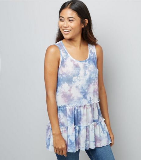 Petite White Tie Dye Tiered Mesh Vest | New Look