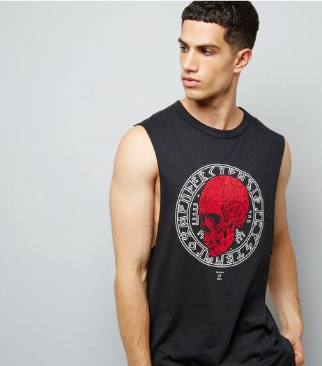 Black Skull Emblem Tank Vest | New Look