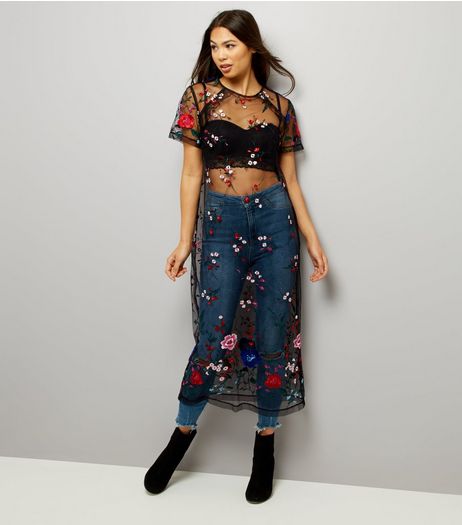 Black Floral Embroidered Mesh Maxi Dress | New Look
