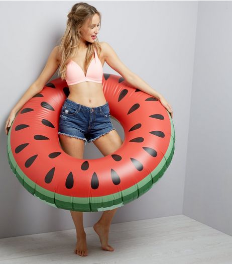 Red Watermelon Ring Inflatable Pool Float | New Look