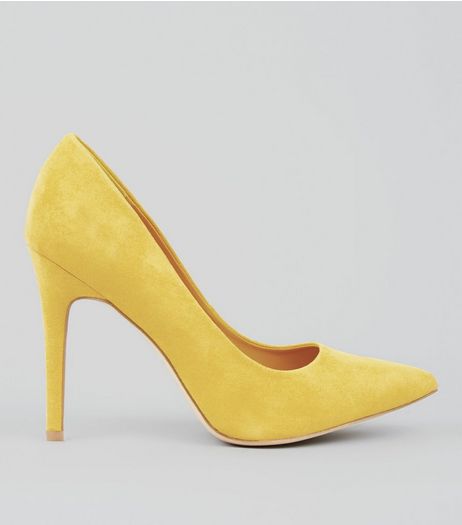 Wide Fit Yellow Suedette Pointed Court Heels | New Look