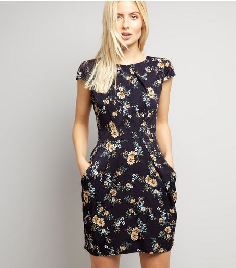 Blue Vanilla Navy Floral Print Tulip Dress | New Look