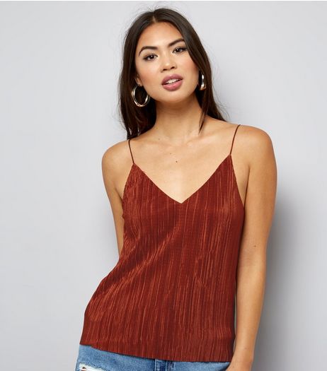 Brown Plisse Cami Top | New Look