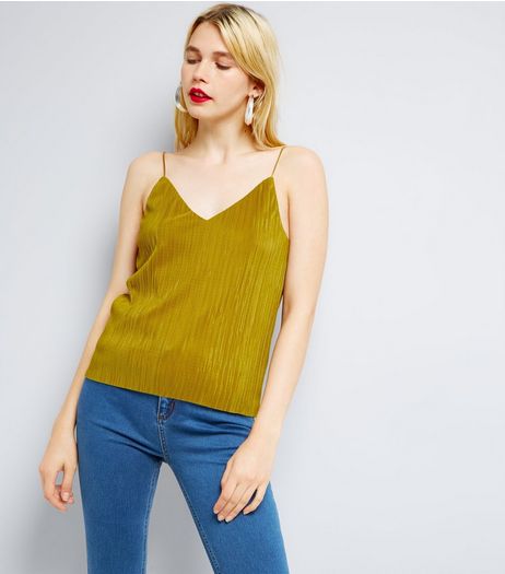 Green Pleated Cami Top | New Look