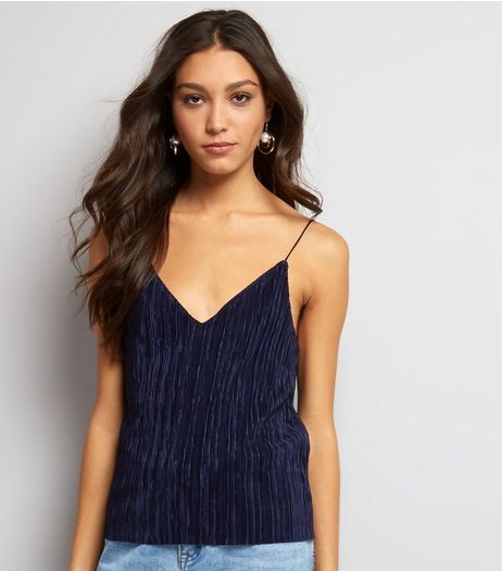 Navy Plisse Cami Top | New Look