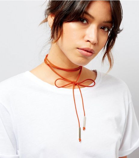 Orange Suedette Bow Tie Choker | New Look