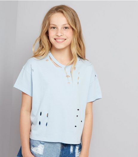 Teens Pale Blue Ripped T-Shirt | New Look