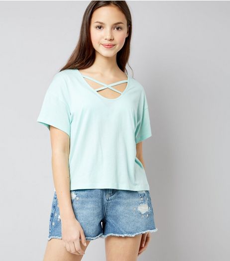 Teens Mint Green Cross Strap Front T-Shirt | New Look