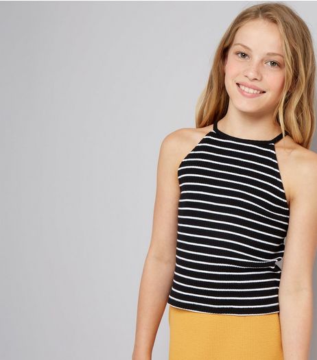 Teens Black Stripe Ribbed High Neck Cami | New Look