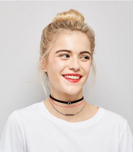 5 Pack Black Glitter Detail Chokers | New Look