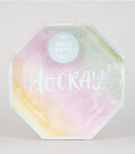 8 Pack Rainbow Watercolour Hooray Paper Plates | New Look