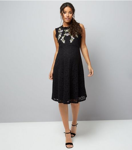 Maternity Black Embroidered Lace Skater Dress | New Look