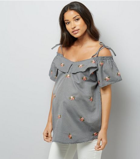 Maternity Black Gingham Cold Shoulder Top | New Look