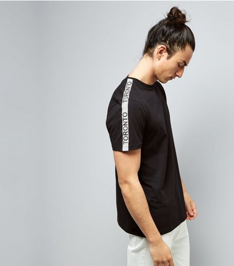 Black Toronto Tape Sleeve T-Shirt | New Look