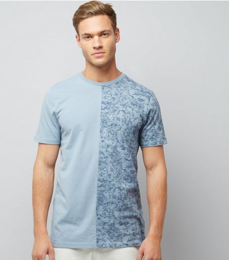 Pale Blue Tonal Spliced T-Shirt | New Look