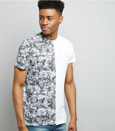 White Spliced Textured Tokyo Print T-Shirt | New Look