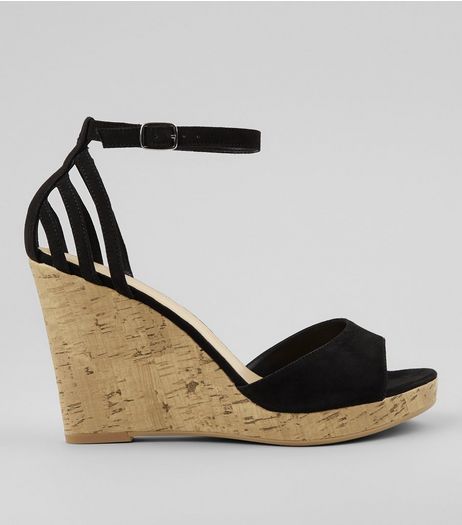 Wide Fit Black Strappy Back Wedge Sandals | New Look