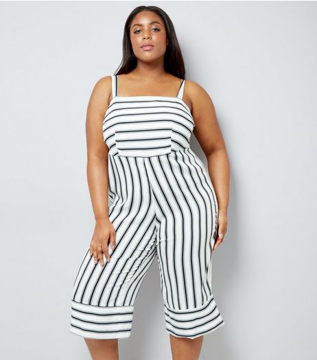 Curves Black Contrast Stripe Cropped Jumpsuit | New Look